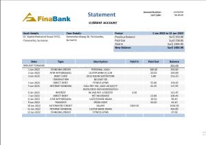 苏里南 Finabank 银行对账单模板（Word 和 PDF 格式）Suriname Finabank Bank Statement Template In Word And PDF Format-帮司令