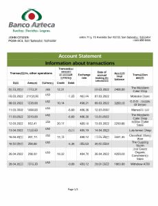 萨尔瓦多阿兹特克银行银行对账单模板Salvador Banco Azteca Bank Statement Template-帮司令