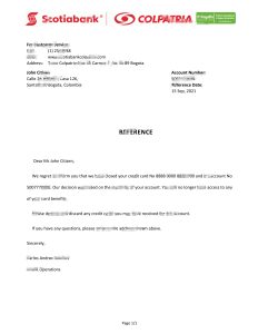 哥伦比亚丰业银行Colpatria银行推荐信模板Colombia Scotiabank Colpatria Bank Reference Letter Template-帮司令