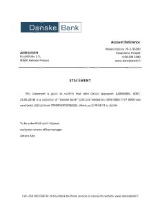 芬兰丹斯克银行推荐信模板Finland Danske Bank Reference Letter Template-帮司令