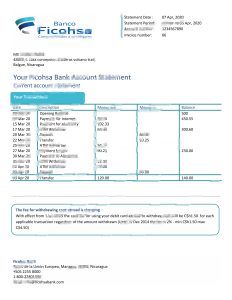 尼加拉瓜 Banco Ficohsa 银行对账单模板Nicaragua Banco Ficohsa Bank Statement Template-帮司令