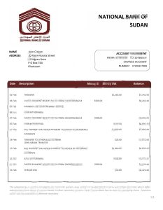 苏丹苏丹国家银行银行对账单模板Sudan National Bank of Sudan Bank Statement Template-帮司令