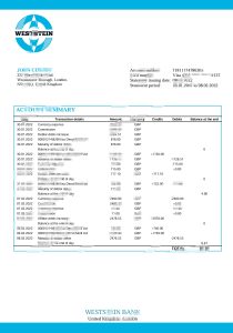 英国 WestStein 银行对账单模板United Kingdom WestStein Bank Statement Template-帮司令