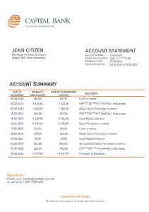 北马其顿资本银行银行对账单模板North Macedonia Capital Bank Bank Statement Template-帮司令