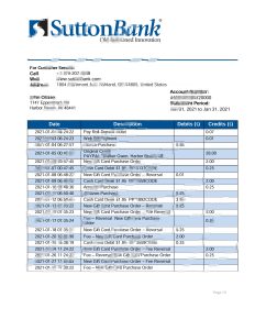 美国俄亥俄州萨顿银行对账单模板USA Ohio Sutton Bank Statement Template-帮司令