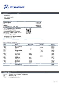 土库曼斯坦 Rysgal 银行对账单 Word 和 PDF 模板Turkmenistan Rysgal Bank Statement Word and PDF Template-帮司令