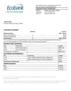 塞内加尔经济银行对账单模板（Word 和 PDF 格式）Senegal Ecobank bank Statement Template In Word And PDF Format-帮司令