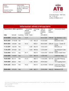 突尼斯 ATB 银行对账单模板Tunisia ATB Bank Statement Template-帮司令