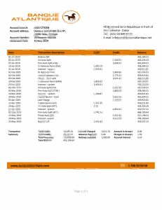 塞内加尔大西洋银行 Word 和 PDF 格式的银行对账单模板Senegal Banque Atlantique Bank Statement Template in Word and PDF Format-帮司令
