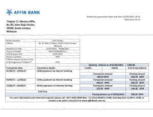 马来西亚艾芬银行对账单模板Malaysia Affin Bank Statement Template-帮司令