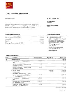 美国 CIBC 银行对账单 Word 和 PDF 模板（共4 页只展示首页）USA CIBC Bank Statement Word And PDF Template (4 pages)-帮司令