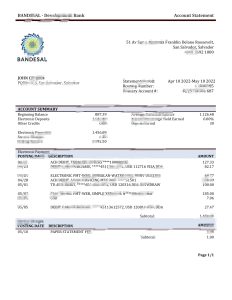 萨尔瓦多班德萨尔银行对账单模板Salvador Bandesal Bank Statement Template-帮司令