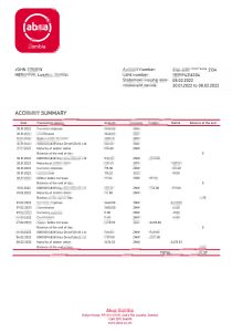 赞比亚Absa银行对账单模板Zambia Absa Bank Statement Template-帮司令