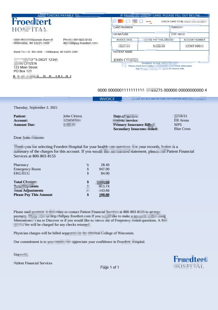 高品质美国 Froedtert 医院发票 Word 和 PDF 模板
