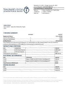 利比亚 Jumhouria 银行对账单模板Libya Jumhouria Bank Statement Template-帮司令