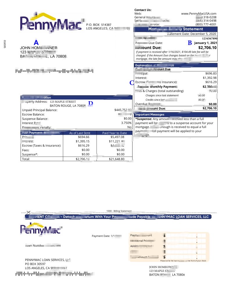 洛杉矶 Pennymac 抵押贷款声明可编辑模板