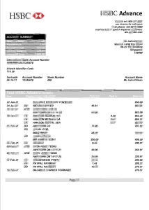 新加坡汇丰银行对账单模板Singapore HSBC Bank Statement Template-帮司令