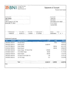 美国德克萨斯州 BNI 银行账户报表 Word 和 PDF 模板USA Texas BNI Bank Account Statement Word And PDF Template-帮司令