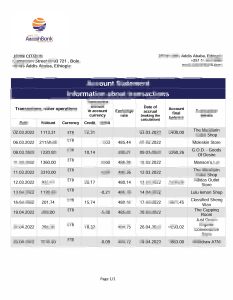 埃塞俄比亚阿瓦什银行对账单模板Ethiopia Awash Bank statement template-帮司令