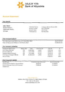 埃塞俄比亚阿比西尼亚银行银行对账单简易填写模板Ethiopia Bank of Abyssinia bank statement easy to fill template-帮司令