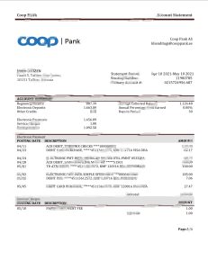 爱沙尼亚合作银行银行对账单模板Estonia Coop Pank bank statement template-帮司令
