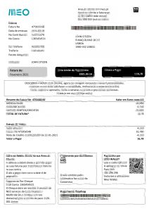 葡萄牙MEO水电费账单Word文档格式模板Portugal MEO utility bill Word document format template-帮司令