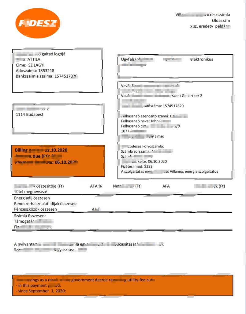 匈牙利 FIDESZ 公用事业账单模板（Word 和 PDF 格式）