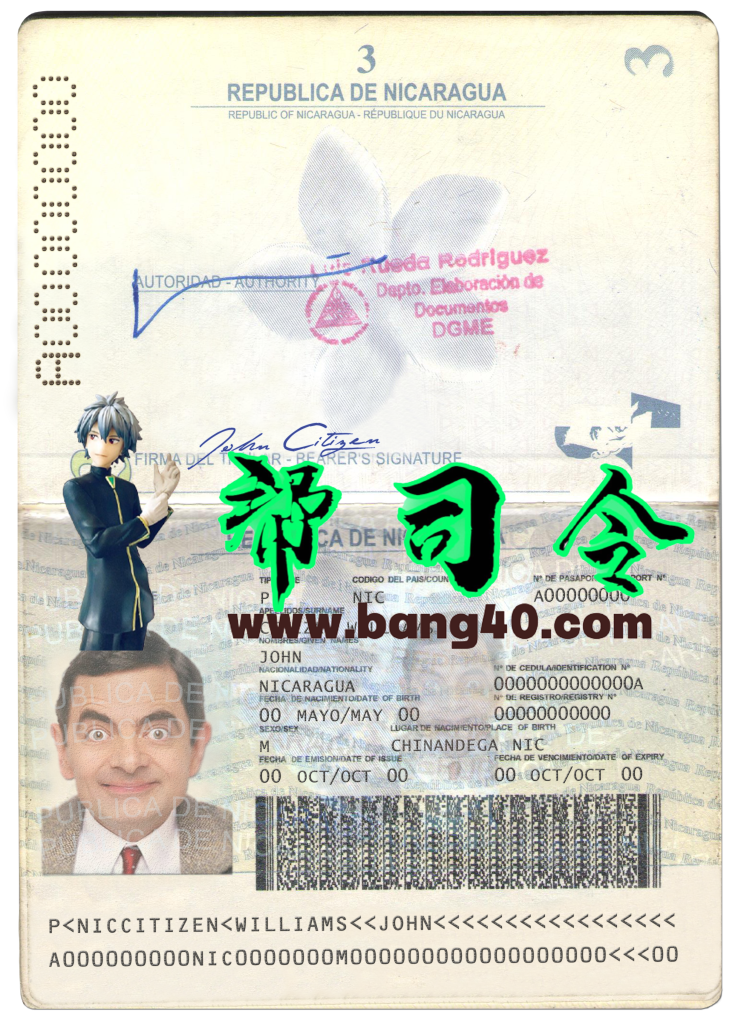 尼加拉瓜护照模板完全可编辑 psd 格式