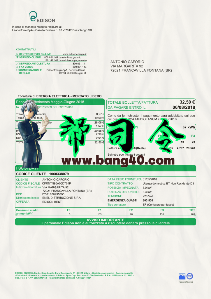 意大利爱迪生电力和天然气 Enel Energia 公用事业账单 psd 模板
