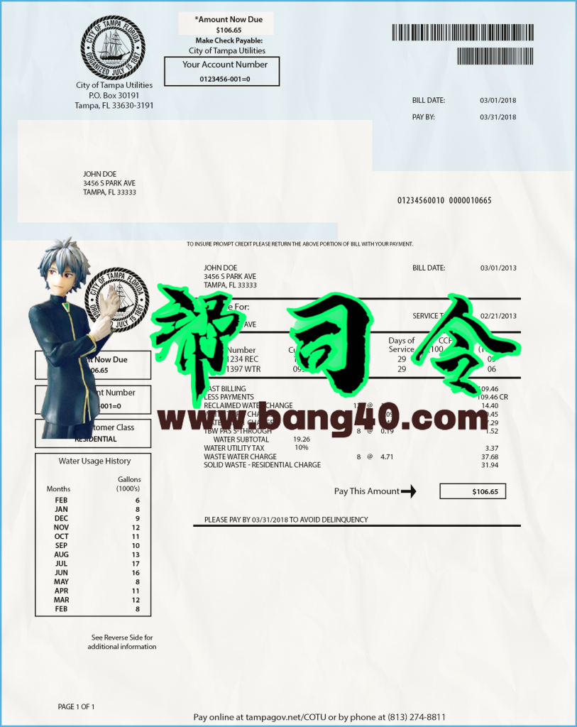 佛罗里达州水费账单模板（PSD 格式）