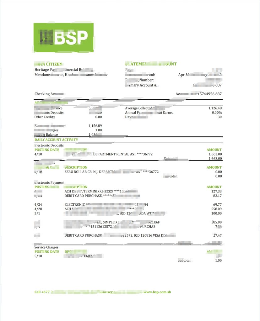 所罗门群岛 BSP 银行对账单 Excel 和 PDF 模板