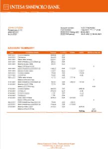 斯洛文尼亚 Intesa Sanpaolo 银行Poslovalnica Koper 银行对账单模板Slovenia Intesa Sanpaolo BankPoslovalnica Koper BankStatement Template-帮司令
