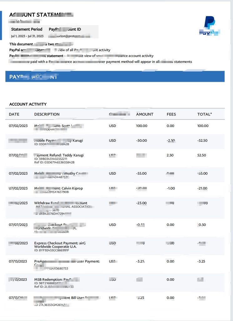 Paypal账户报表 Word 和 PDF 模板