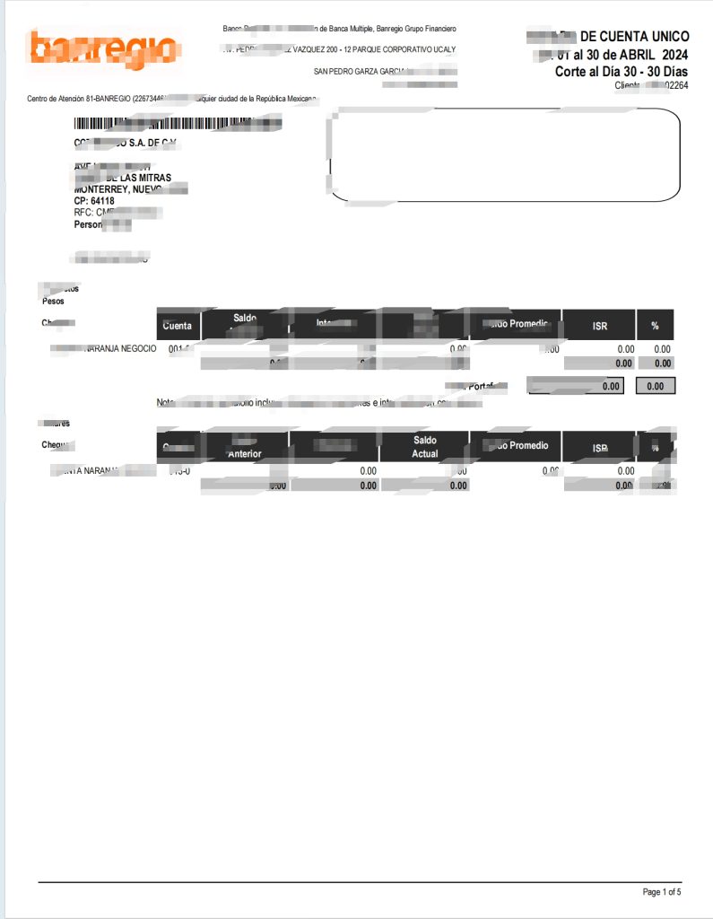 墨西哥银行对账单模板
