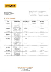 新加坡马来亚银行银行对账单模板Singapore Maybank Bank Statement Template-帮司令
