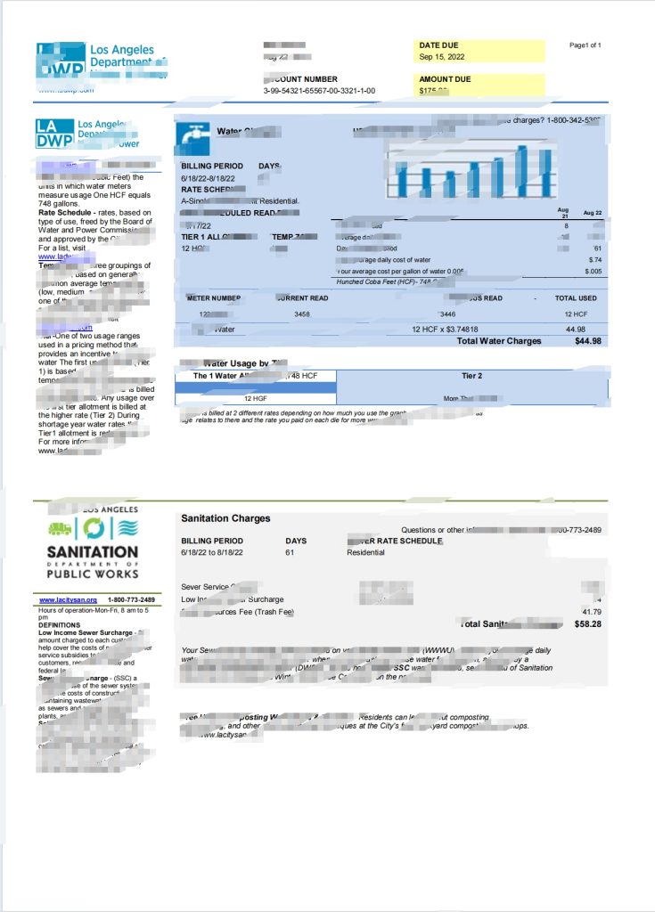 美国洛杉矶 DWP 公用事业账单模板（Word 和 PDF 格式）