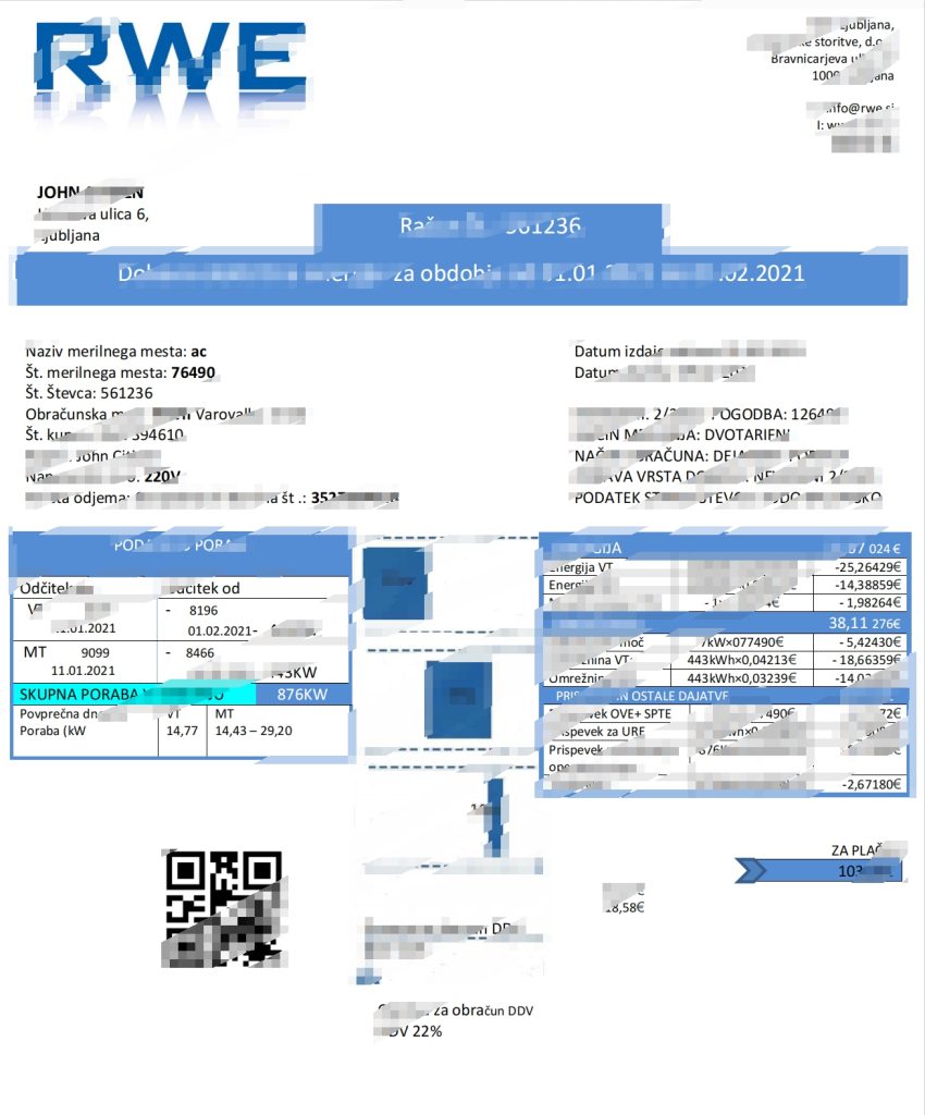 斯洛文尼亚 RWE 电力公用事业账单模板