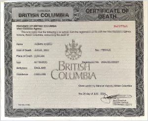 不列颠哥伦比亚省死亡证明书PDF格式British columbia Death Certificate PDF format-帮司令
