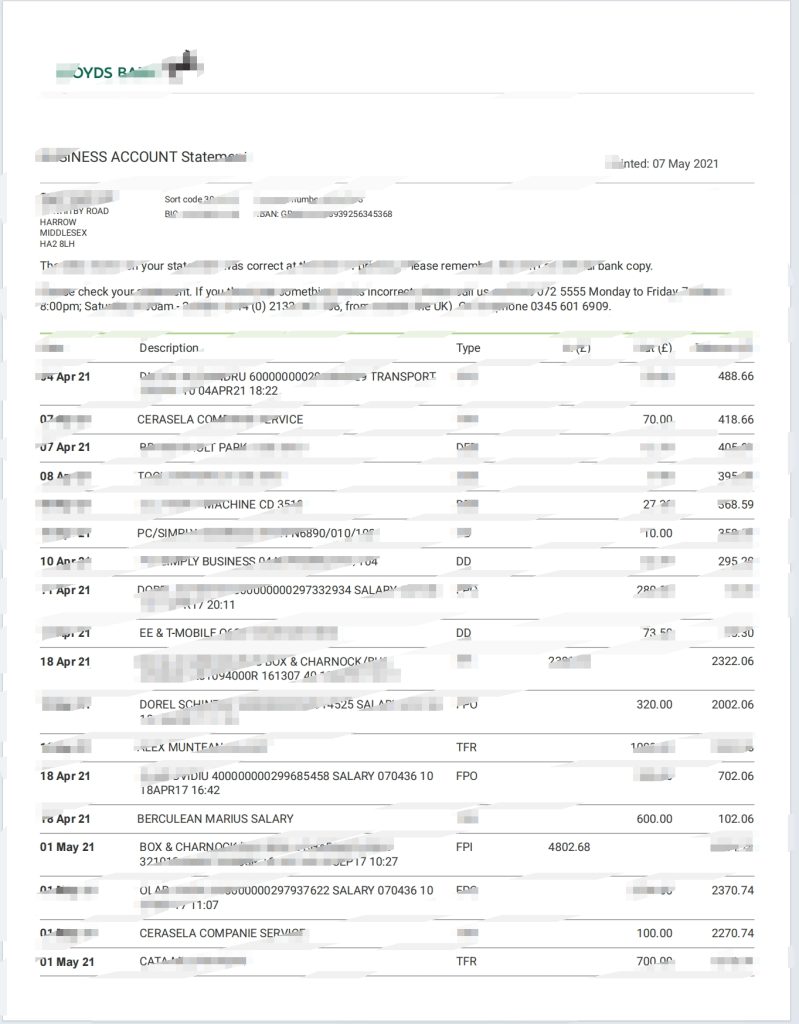 劳埃德银行商业账户报表（可编辑）Word 和 PDF 模板
