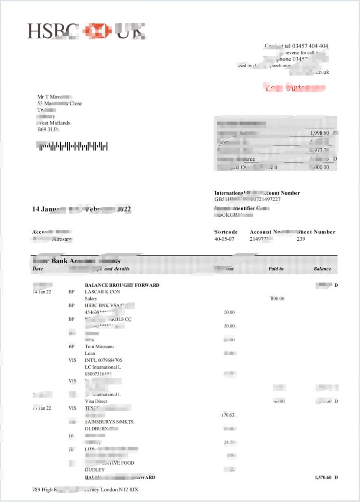 英国汇丰银行对账单模板（Word 和 PDF 格式）