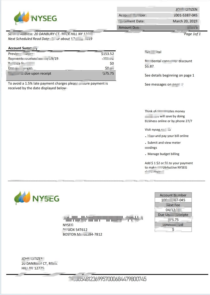 美国马萨诸塞州波士顿 NYSEG 电力账单 Word 和 PDF 模板