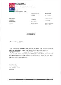 爱尔兰 AIB 银行账户推荐信模板Ireland AIB Bank Account Reference Letter Template-帮司令