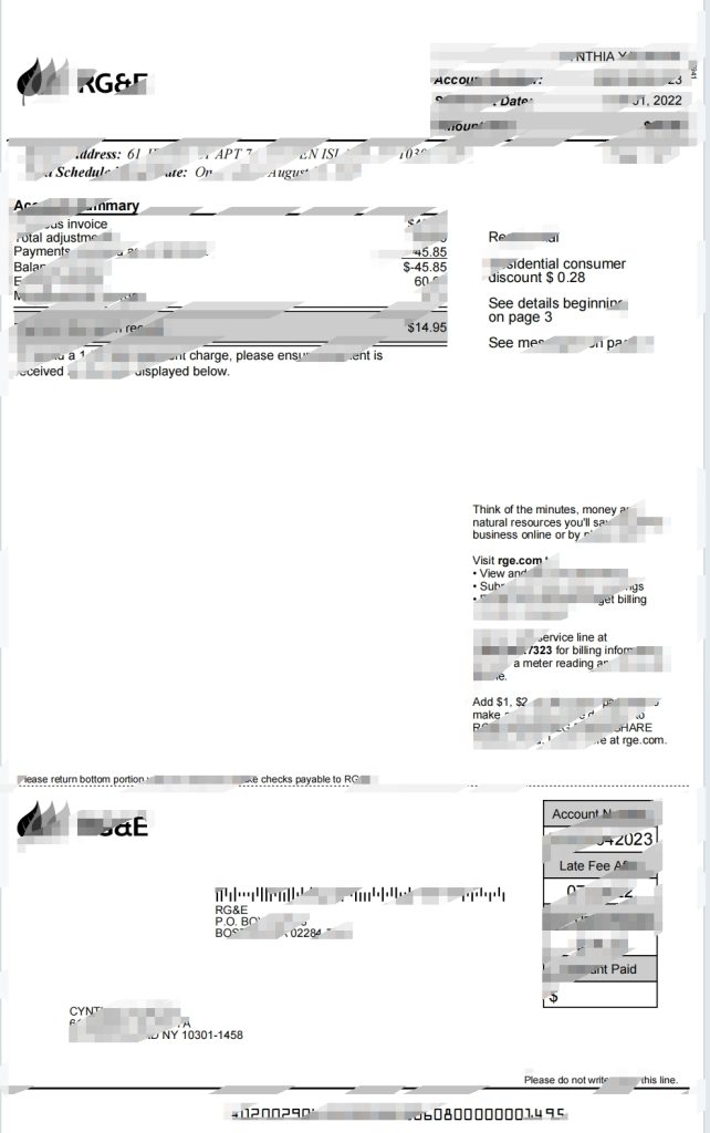 纽约 RG&E 账单模板
