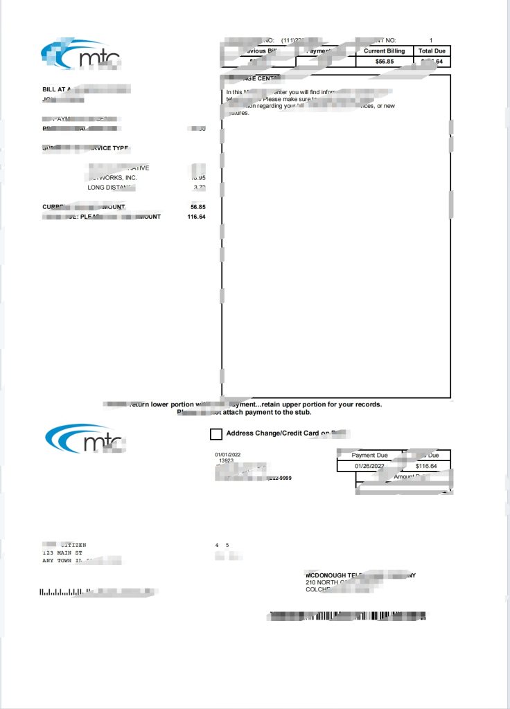 美国伊利诺伊州 MTC 公用事业账单 Word 和 PDF 模板