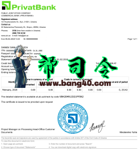乌克兰银行账单/KYC地址证明psd模板Ukraine bank statement / KYC address proof psd template-帮司令