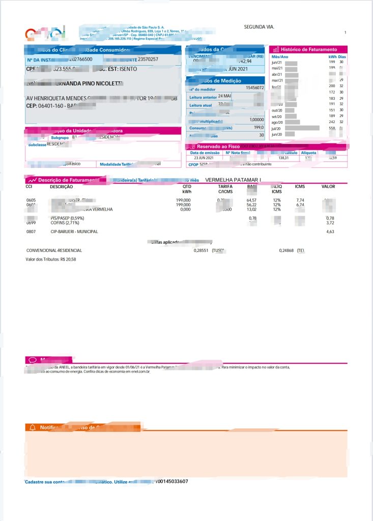 巴西水电费账单/KYC地址证明pdf模板