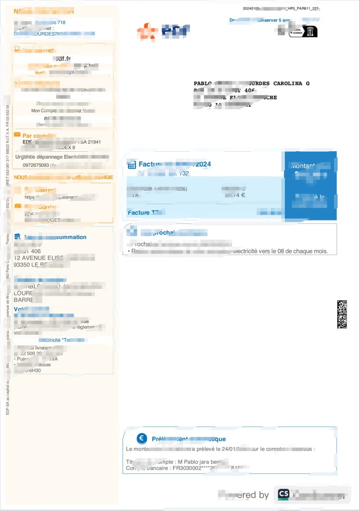 法国电力公司能源公用事业账单模板