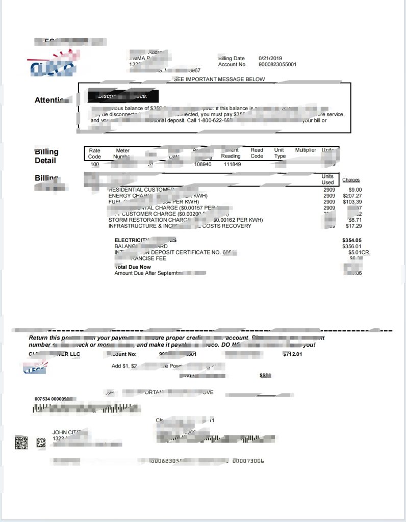 美国路易斯安那州 Cleco Power 电力账单 Word 和 PDF 模板
