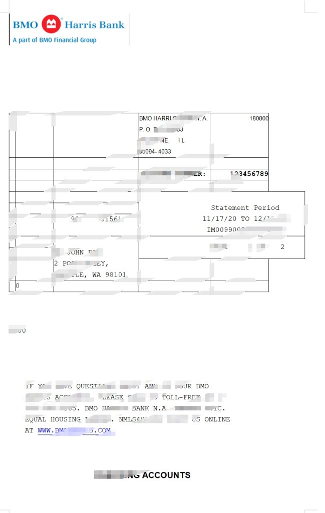 BMO哈里斯银行对账单