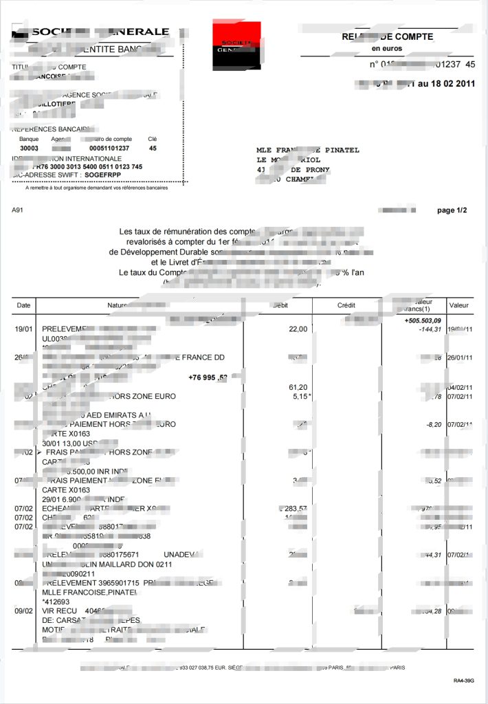 法国邮政银行银行对账单模板（Word 和 PDF 格式）